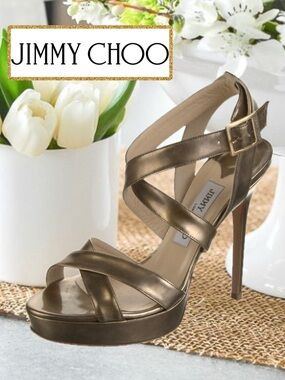 AUTHENTIC JIMMY CHOO METALLIC BRONZE HEELS
